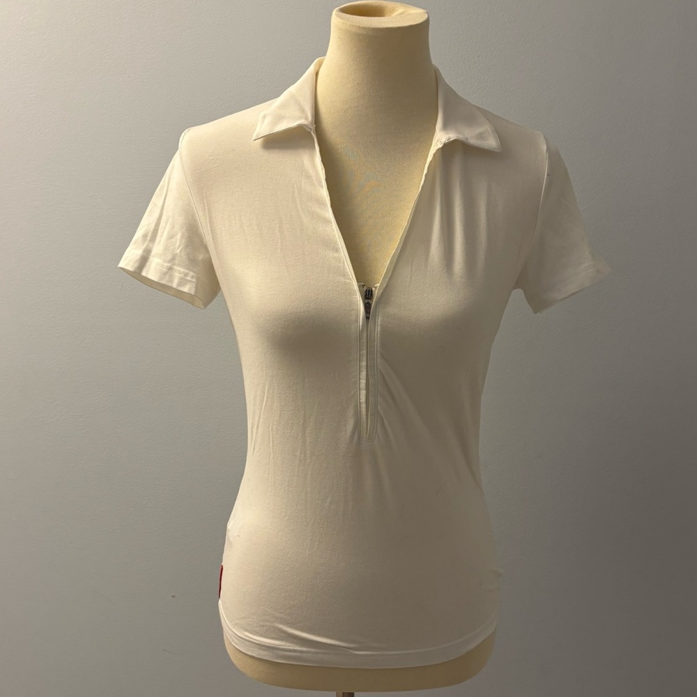 PRADA Women's Cream Zip-Up Polo Top, Size M